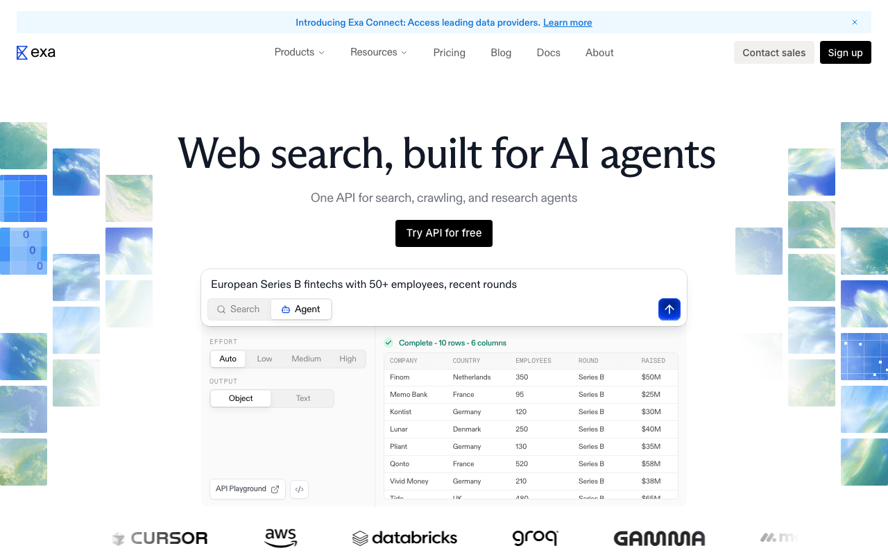 Exa homepage