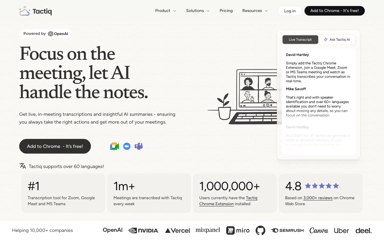 Tactiq homepage