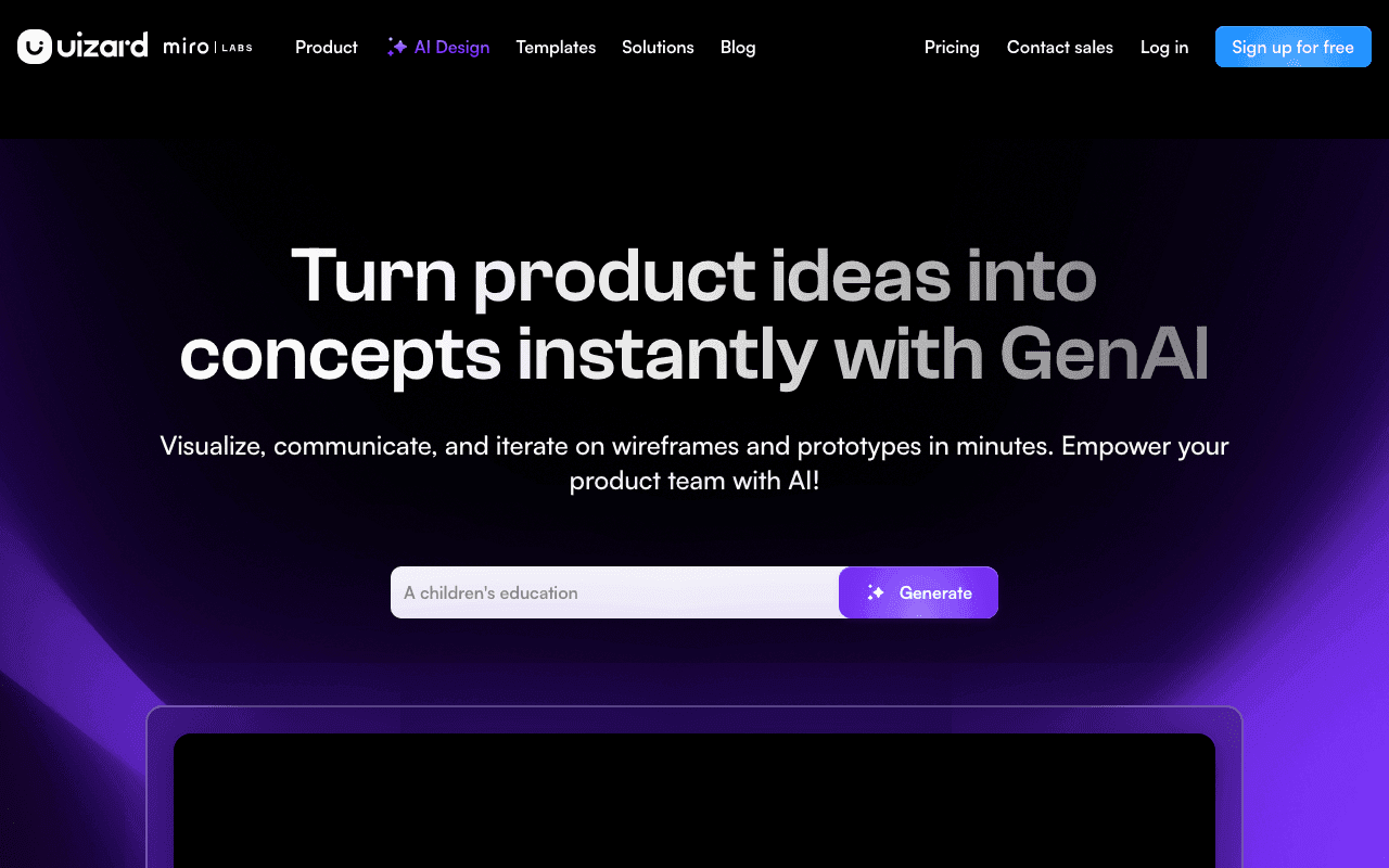Uizard homepage