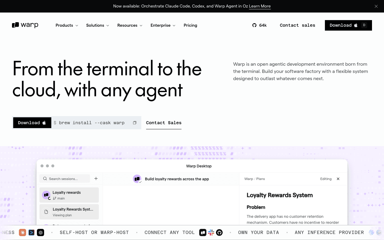 Warp homepage