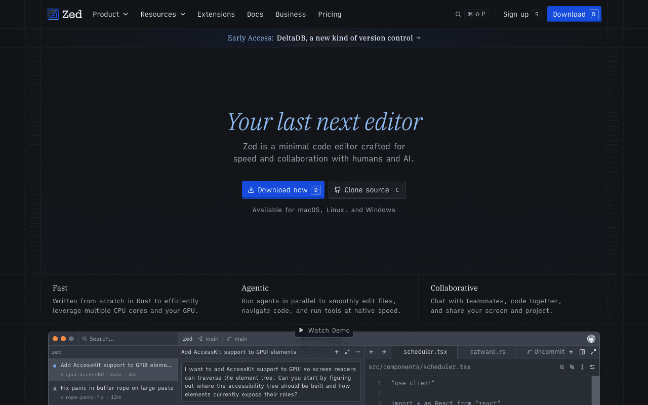 Zed homepage