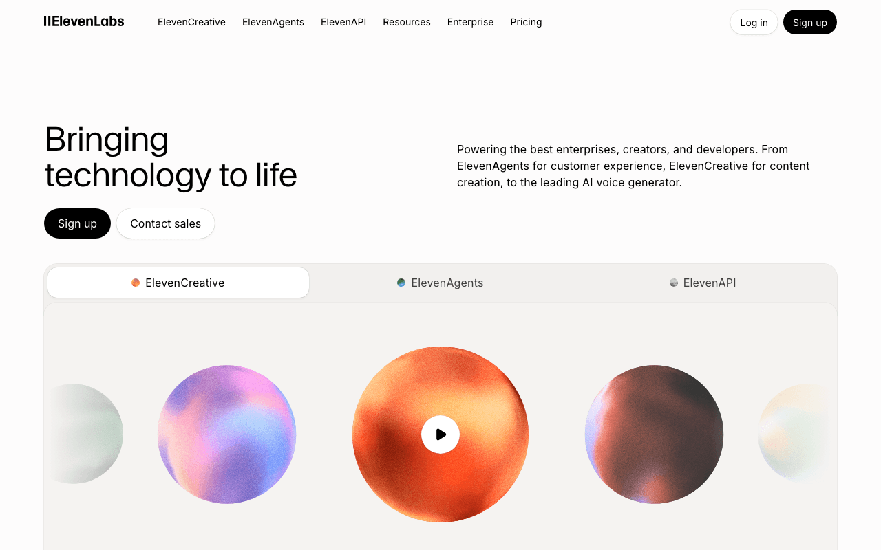 ElevenLabs homepage