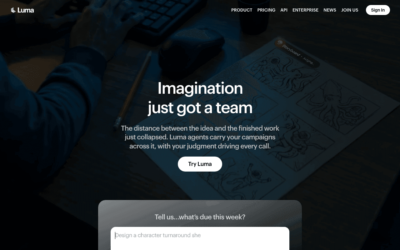 Luma Dream Machine homepage